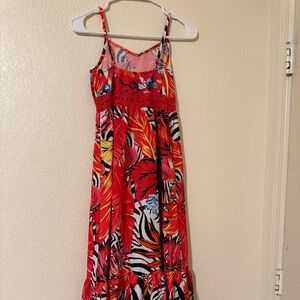 Red Tropical Print Maxi Dress SIZE MEDIUM
